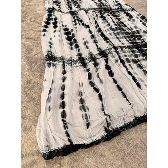 Whimsygoth Boho Maxi Skirt Tie Dye Crochet Trim Tiered Festival Elastic Waist S - Picture 2 of 6